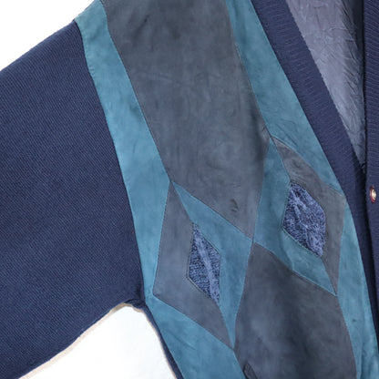 Vintage 80er 90er PAOLO BARBIERI Cardigan Wildleder Strick dunkelblau 56 XL