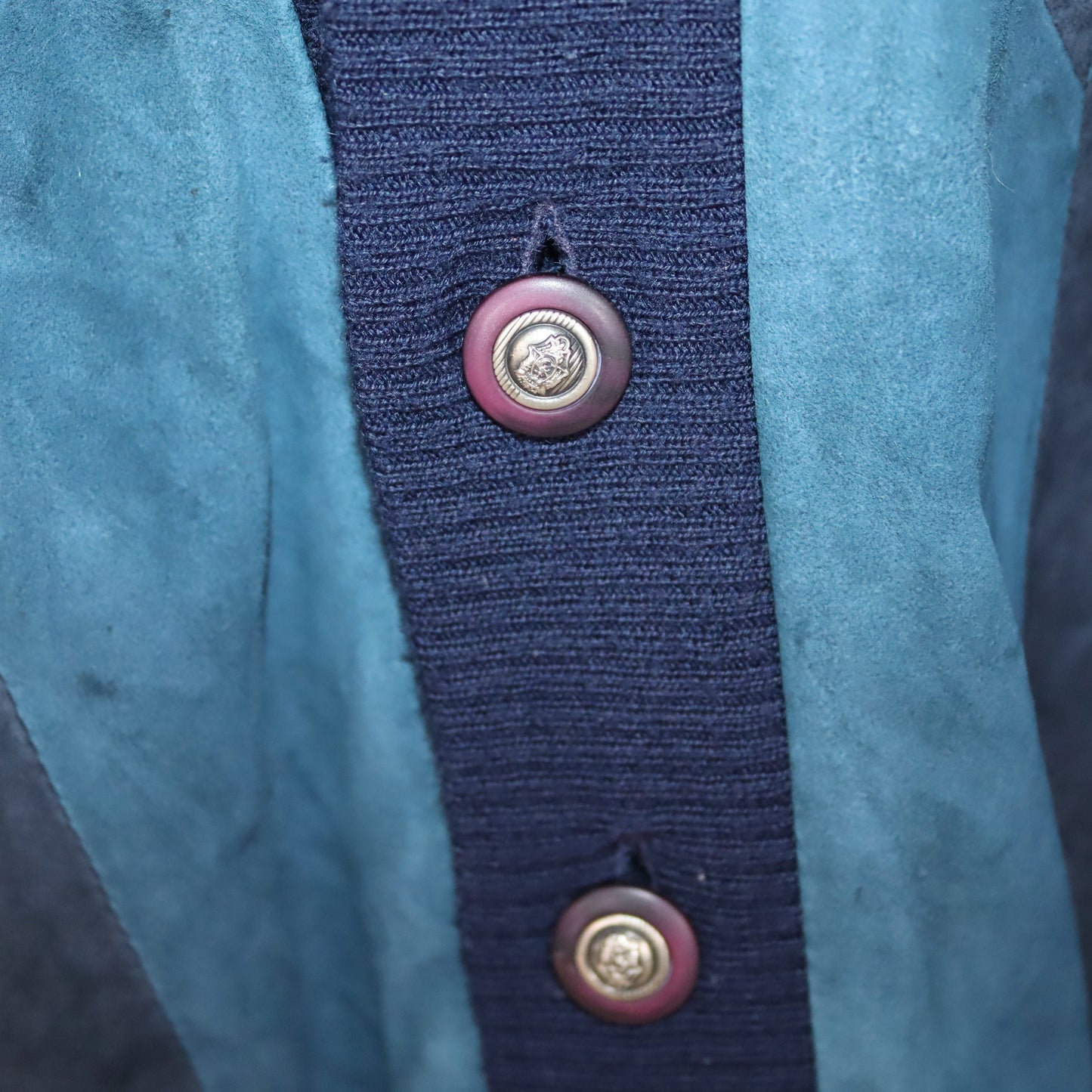Vintage 80er 90er PAOLO BARBIERI Cardigan Wildleder Strick dunkelblau 56 XL