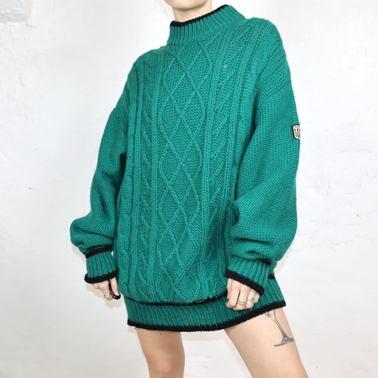 Vintage 80s 90s CARRERA wool dress wool sweater pullover black green new wool L