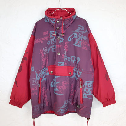 Vintage 80s 90s MAYER jacket overcoat lined stand-up collar crazy pattern bum bag L