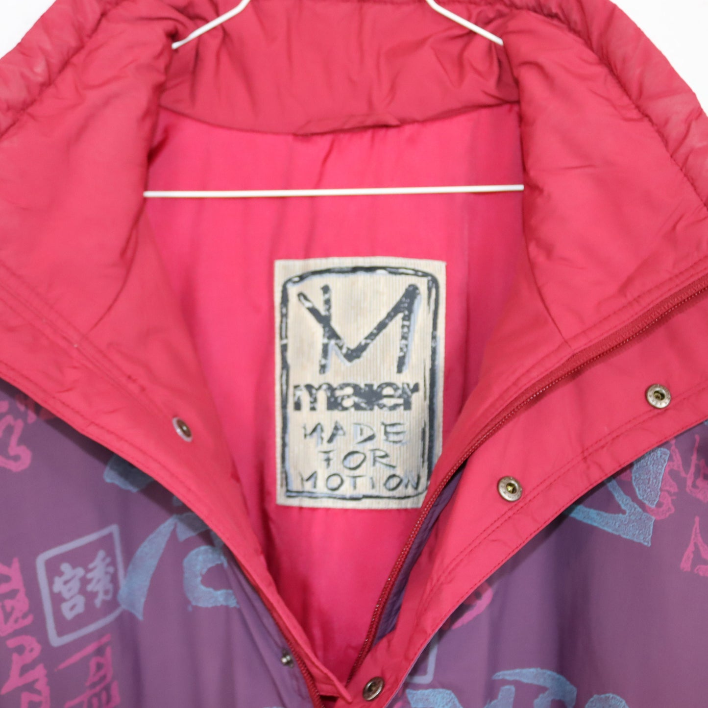 Vintage 80s 90s MAYER jacket overcoat lined stand-up collar crazy pattern bum bag L