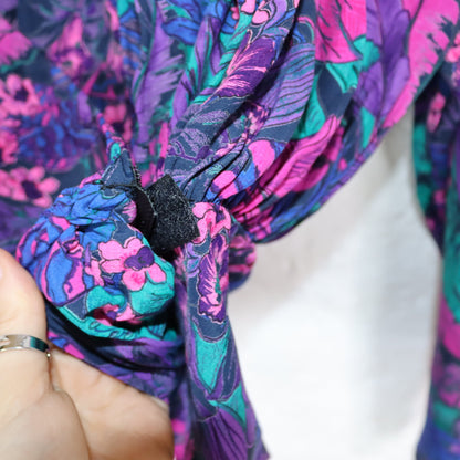 Vintage 80er 90er Atelier Brigitte Edlinger Bluse Wickelbluse crazy pattern Lila grün M
