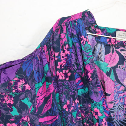 Vintage 80er 90er Atelier Brigitte Edlinger Bluse Wickelbluse crazy pattern Lila grün M