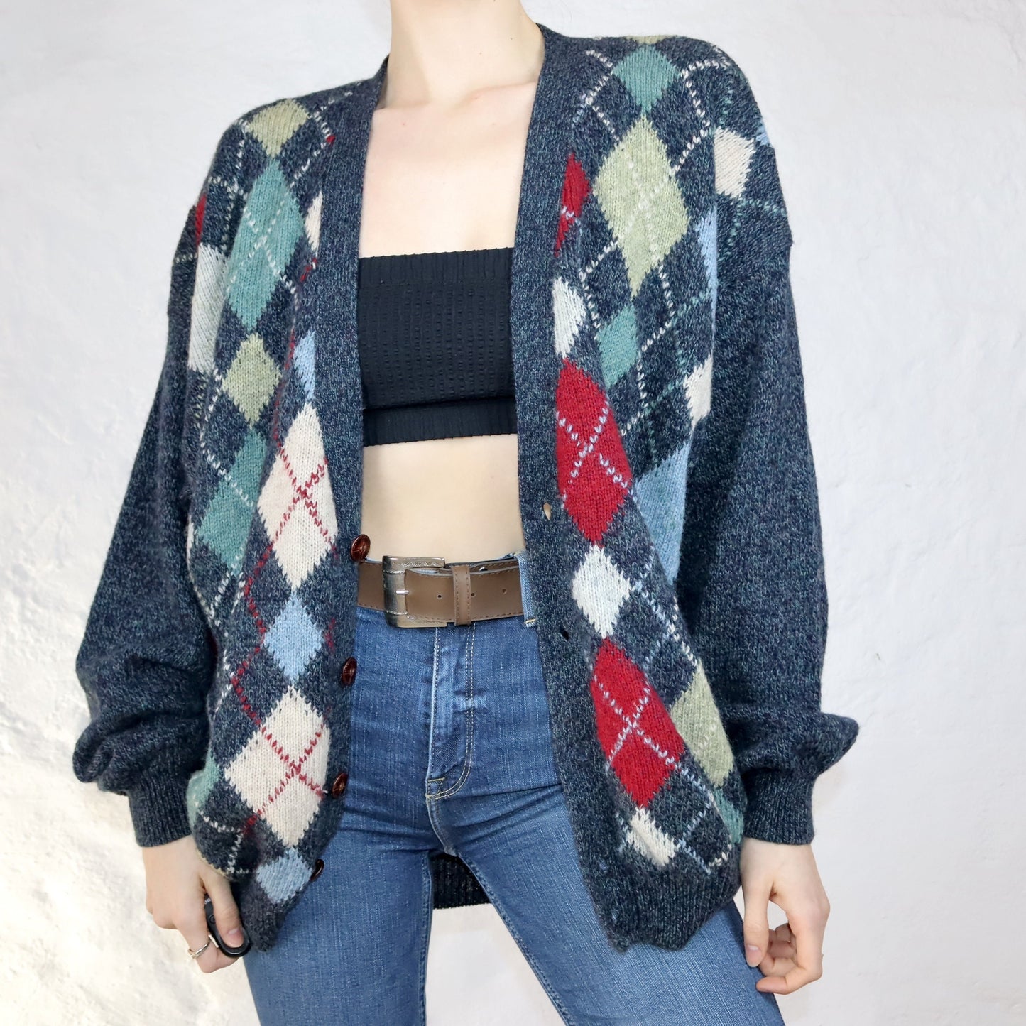 Vintage 80er 90er Wollcardigan Cardigan Wolle Karomuster XL