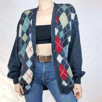 Vintage 80er 90er Wollcardigan Cardigan Wolle Karomuster XL