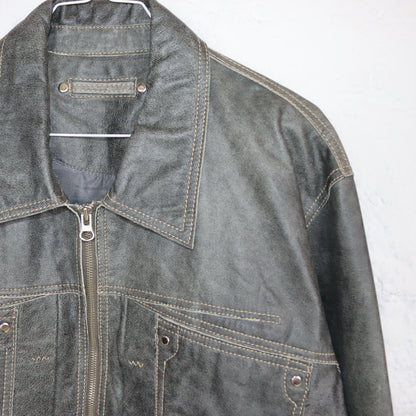 Vintage 80s 90s leather jacket calfskin grey used look 48 M
