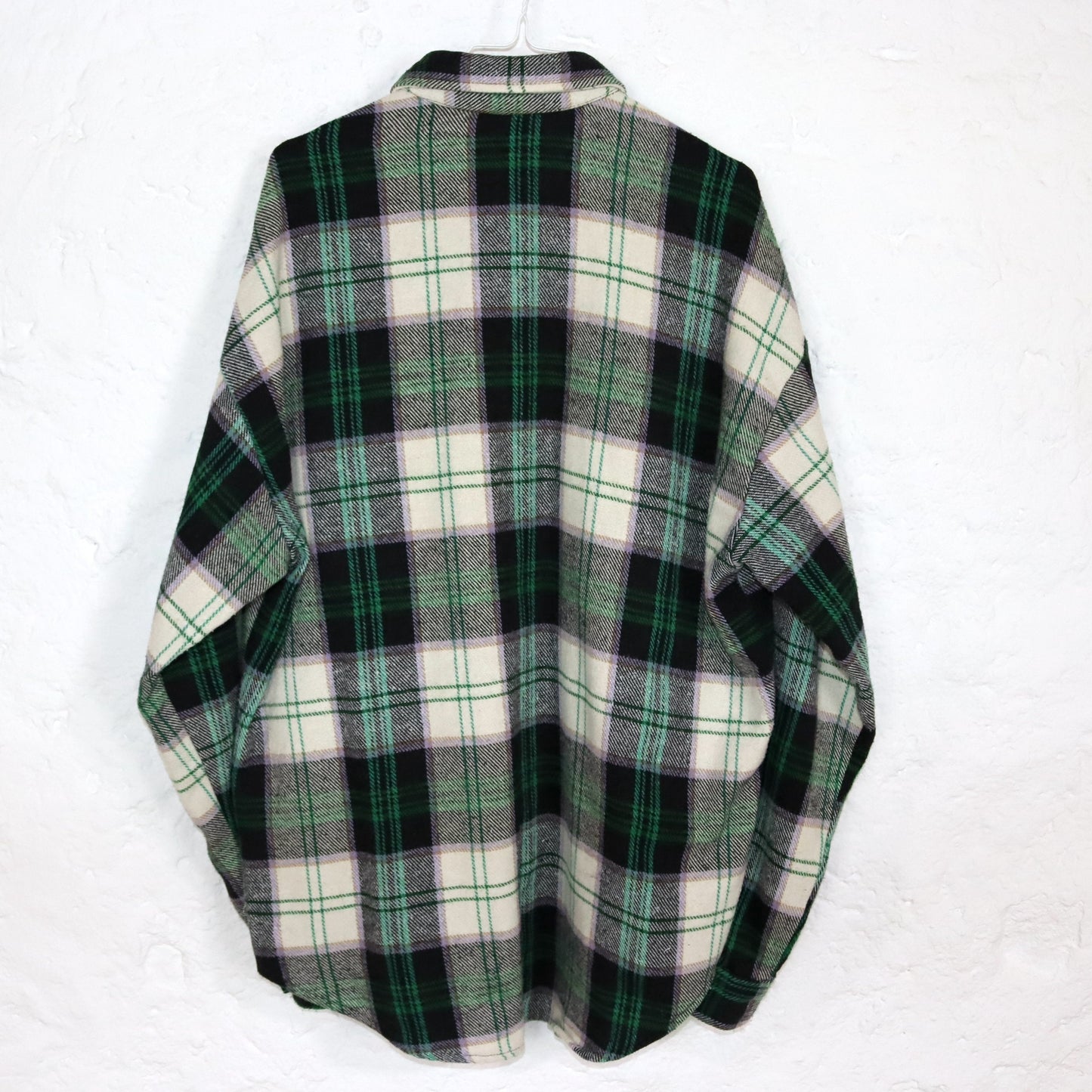 Vintage 80s 90s flannel shirt checked long sleeve shirt zipper green purple L