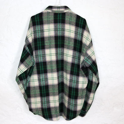 Vintage 80s 90s flannel shirt checked long sleeve shirt zipper green purple L