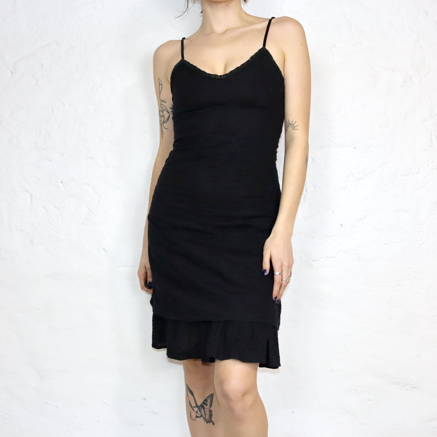 Vintage 90s 00s Y2k XANATA dress black embroidery lace 38