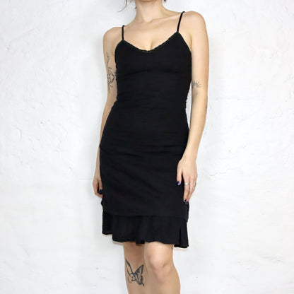 Vintage 90s 00s Y2k XANATA dress black embroidery lace 38