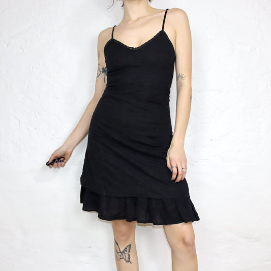 Vintage 90s 00s Y2k XANATA dress black embroidery lace 38