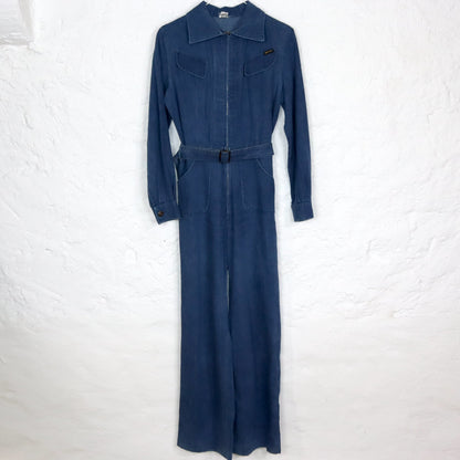 Vintage 70s 80s MARSNAL overall one-piece denim overall denim point collar flared trousers S