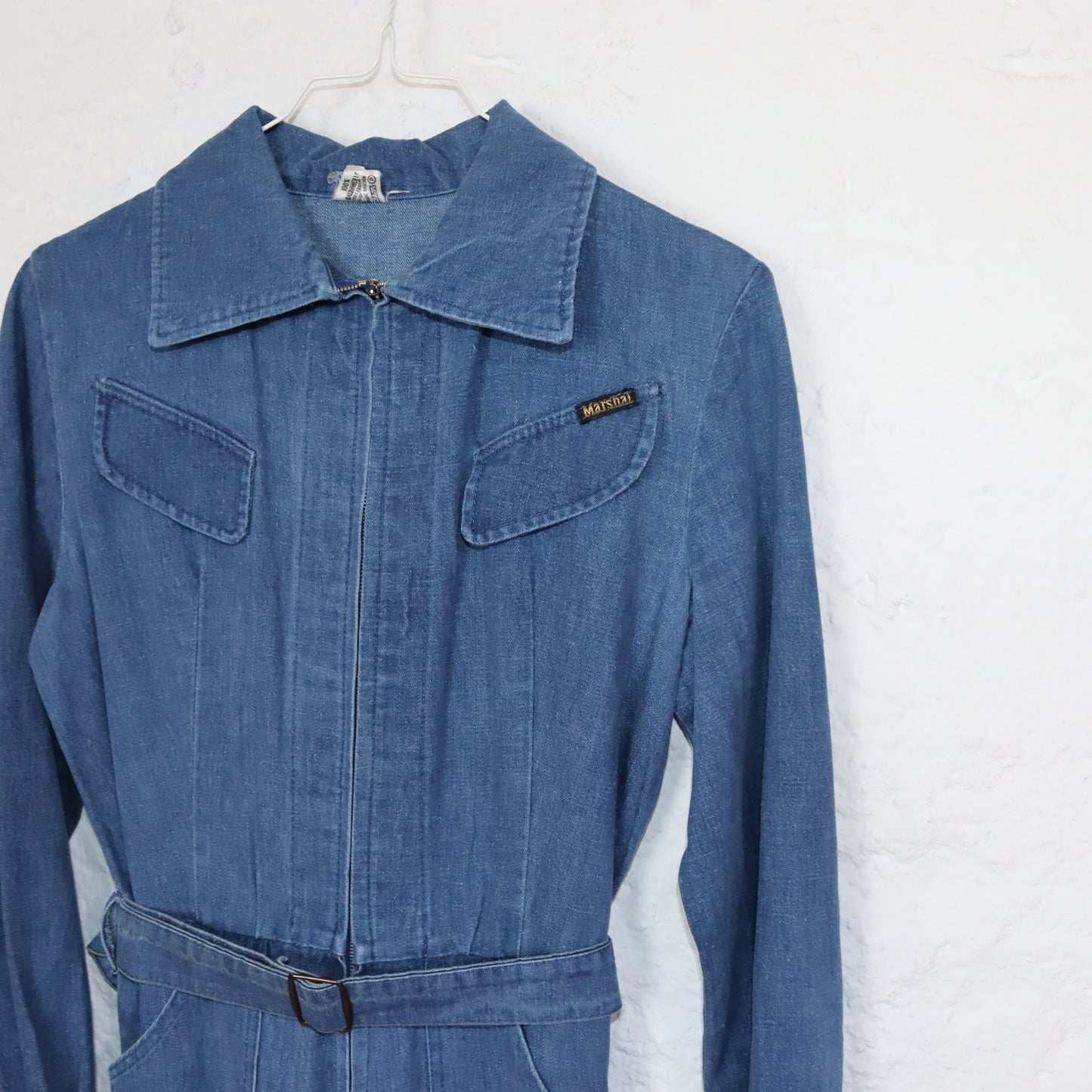 Vintage 70s 80s MARSNAL overall one-piece denim overall denim point collar flared trousers S