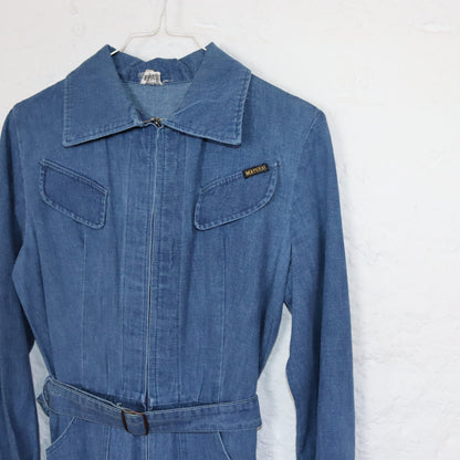 Vintage 70s 80s MARSNAL overall one-piece denim overall denim point collar flared trousers S