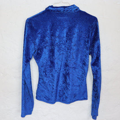 Vintage 90s 00s ORSAY velvet blouse long sleeve blouse velvet blue S