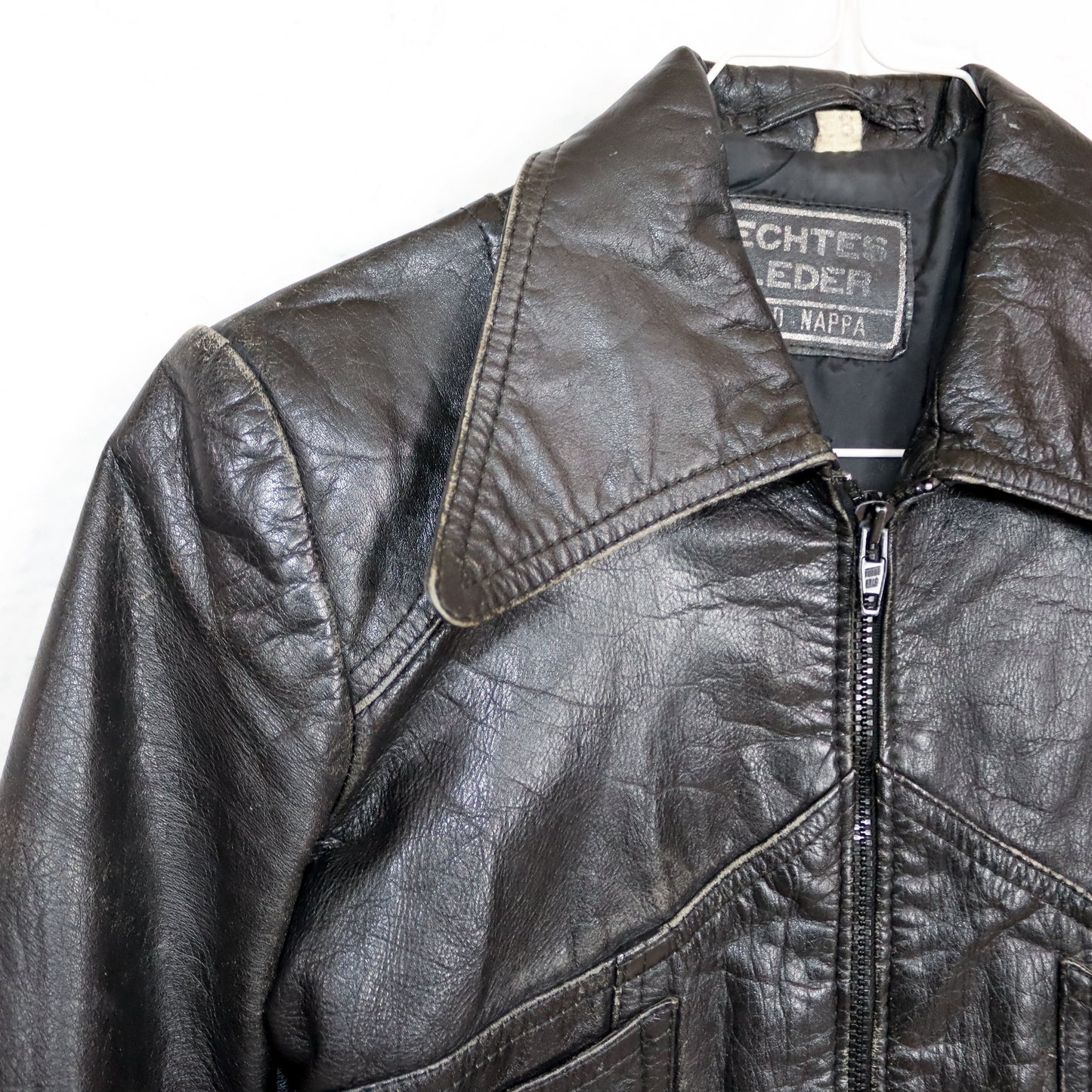 Vintage 70er 80er Lederjacke Nappa Leder Spitzkragen kurz schwarz XS/S