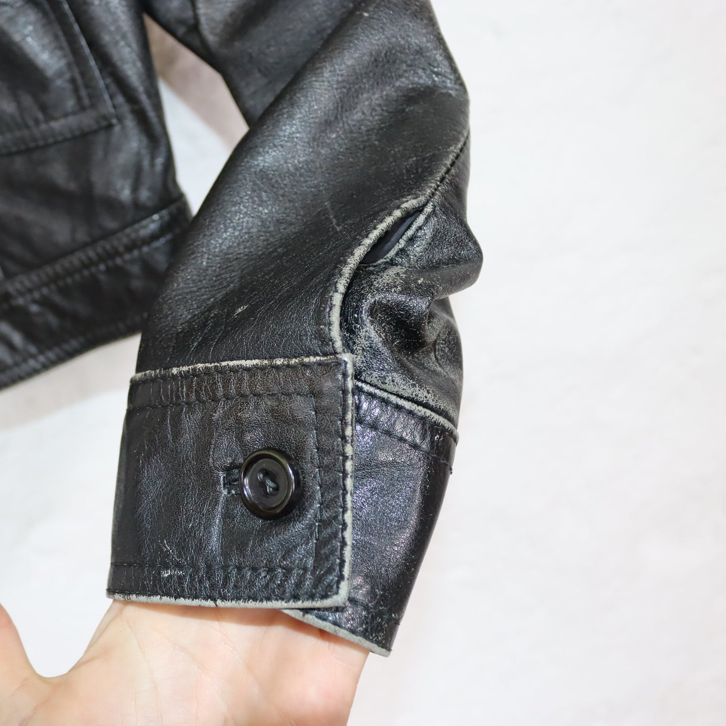 Vintage 70er 80er Lederjacke Nappa Leder Spitzkragen kurz schwarz XS/S