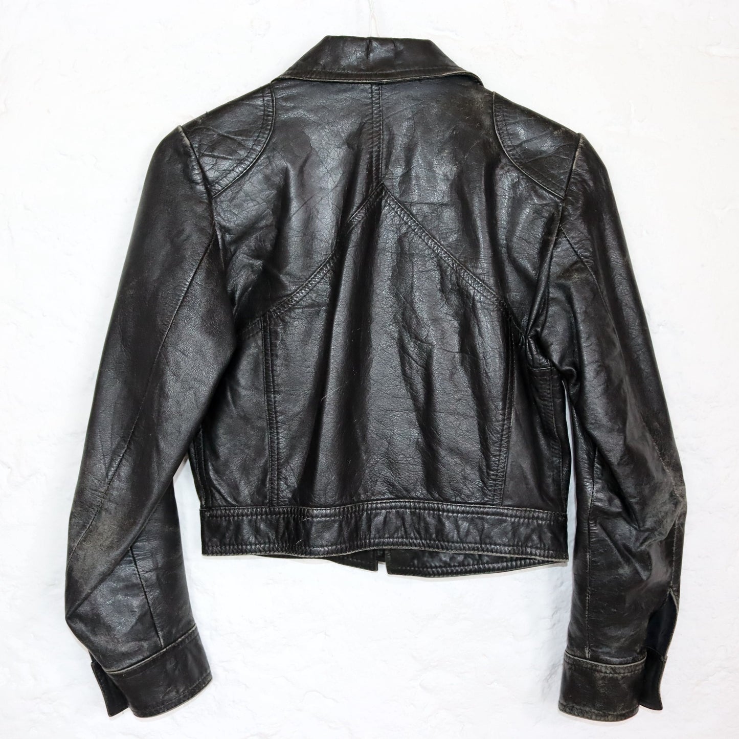 Vintage 70er 80er Lederjacke Nappa Leder Spitzkragen kurz schwarz XS/S