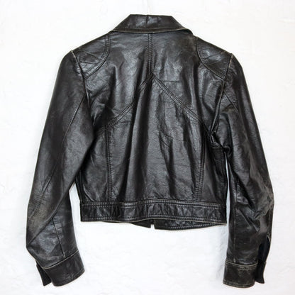 Vintage 70er 80er Lederjacke Nappa Leder Spitzkragen kurz schwarz XS/S