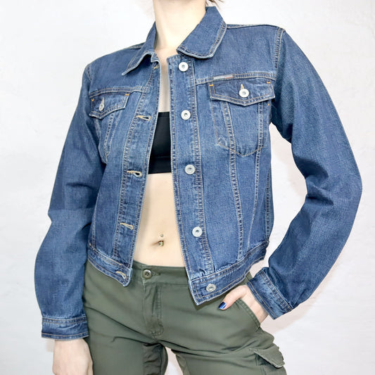 Vintage 90s 00s Y2k CRACKER denim jacket denim short cut Deadstock M