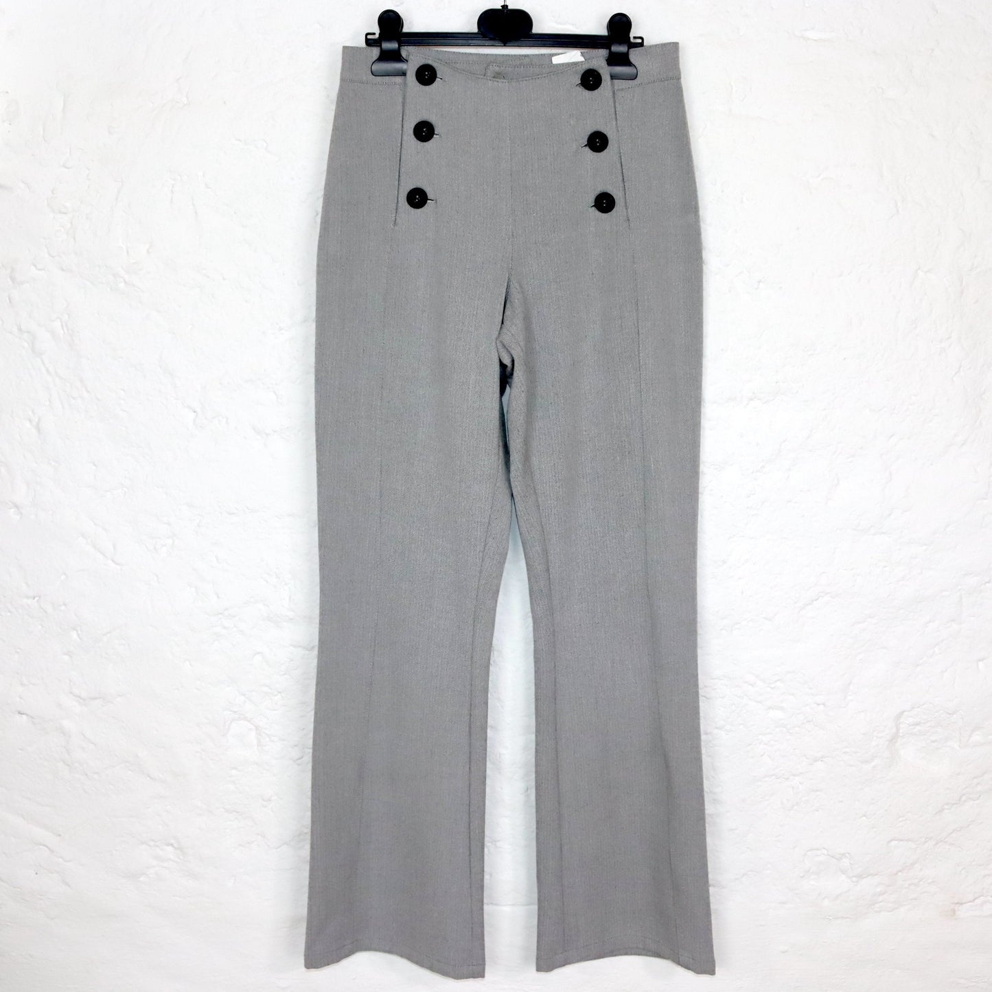 Vintage 70s 80s TWEANS flared trousers button-front grey high-waist trousers 38