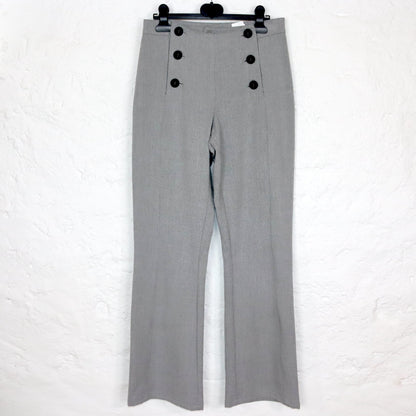 Vintage 70s 80s TWEANS flared trousers button-front grey high-waist trousers 38