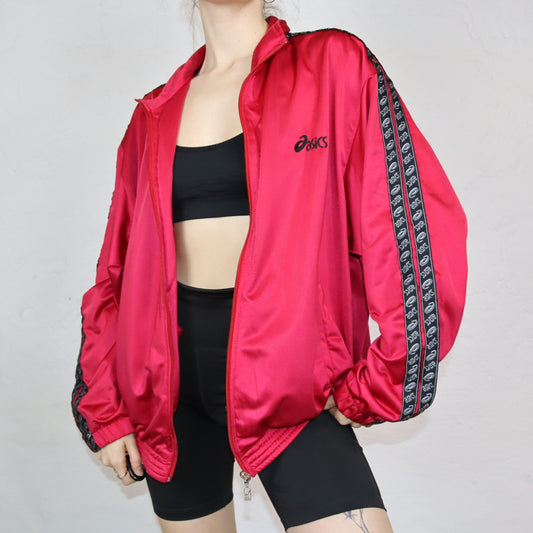 Vintage 80s 90s ASICS tracksuit jacket stand-up collar red XL