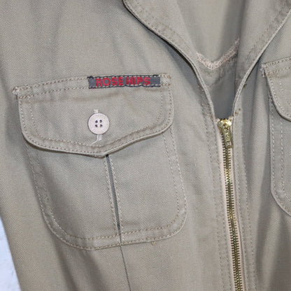 Vintage 70er 80er ROSE HIPS Overall Einteiler kurzarm Reißverschluss Denim khaki 36