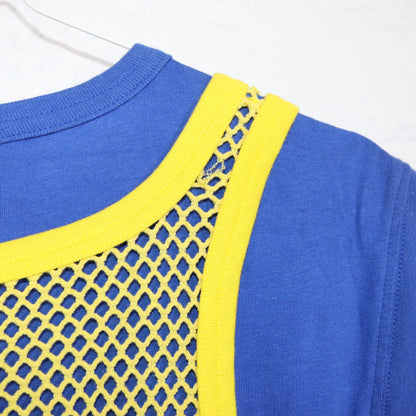 Vintage 90s 00s Y2k ENERGIE Top Shirt sleeveless mesh top blue yellow patches Deadstock XL