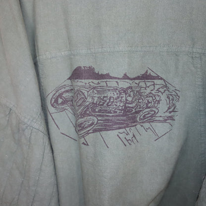 Vintage 80er 90er NEW FAST Sweatshirt Pullover Stehkragen dunkelgrün Print Rückseite XL