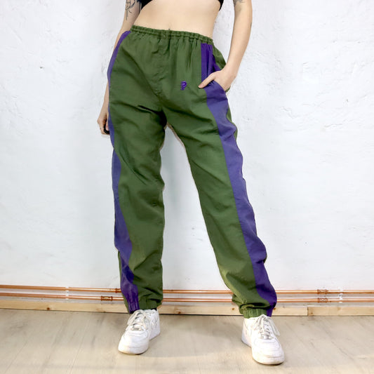 Vintage 80s 90s PROACE tracksuit bottoms shiny purple khaki M