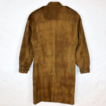 Vintage 80er 90er LEDAS Kleid kurz langarm Knopfreihe Schulterpolster Reißverschlüsse braun 38/40