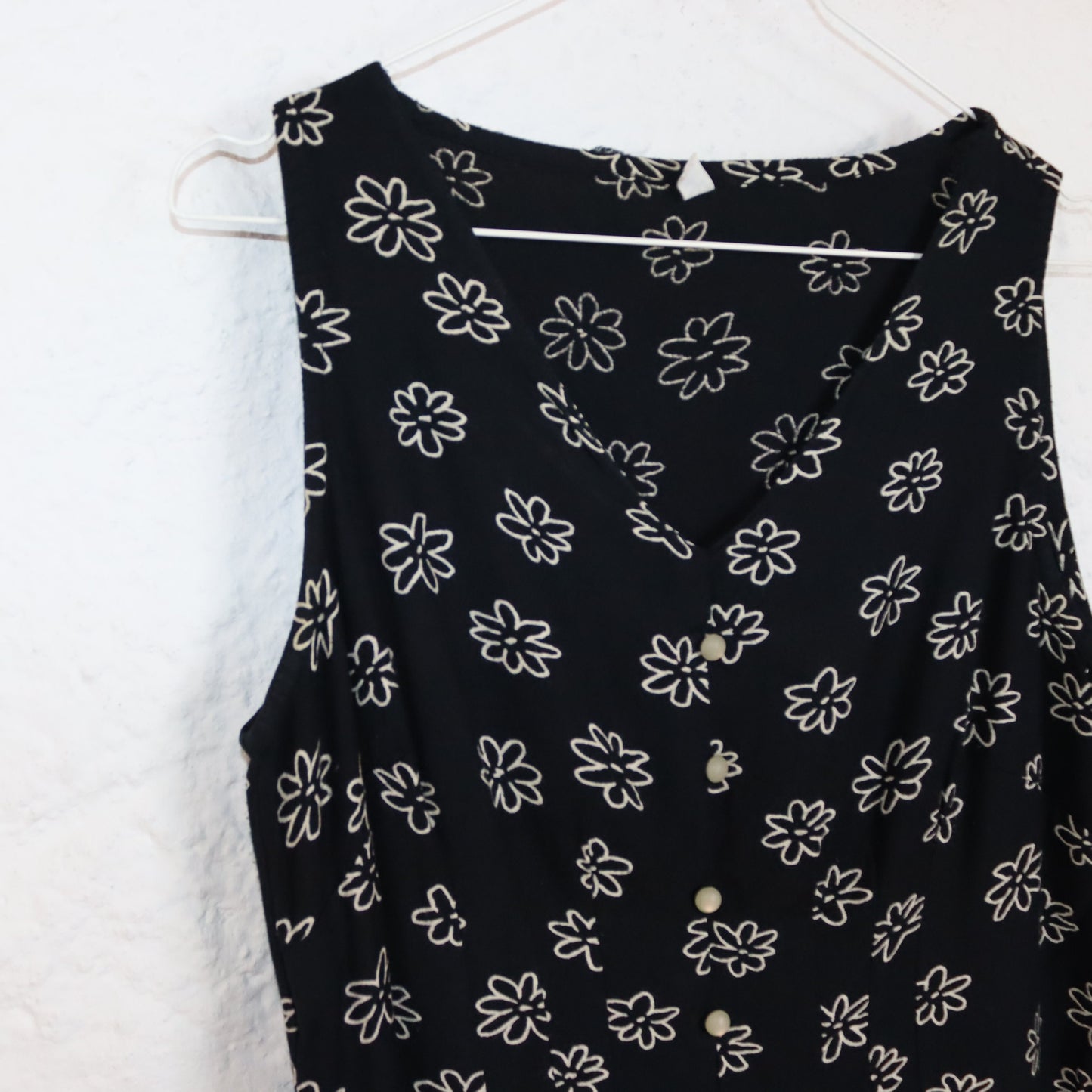 Vintage 80s 90s mini dress sleeveless floral pattern dark blue viscose 38