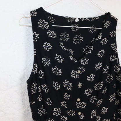 Vintage 80s 90s mini dress sleeveless floral pattern dark blue viscose 38