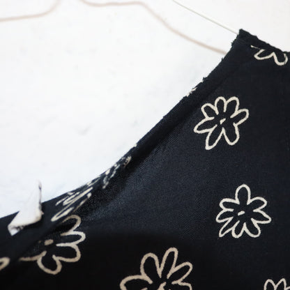 Vintage 80s 90s mini dress sleeveless floral pattern dark blue viscose 38
