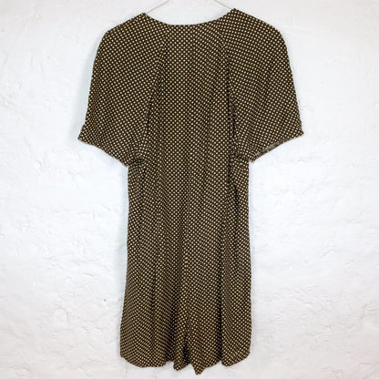 Vintage 80s 90s JEAN PAUL jumpsuit one-piece short sleeve dotted beige white button row viscose 38