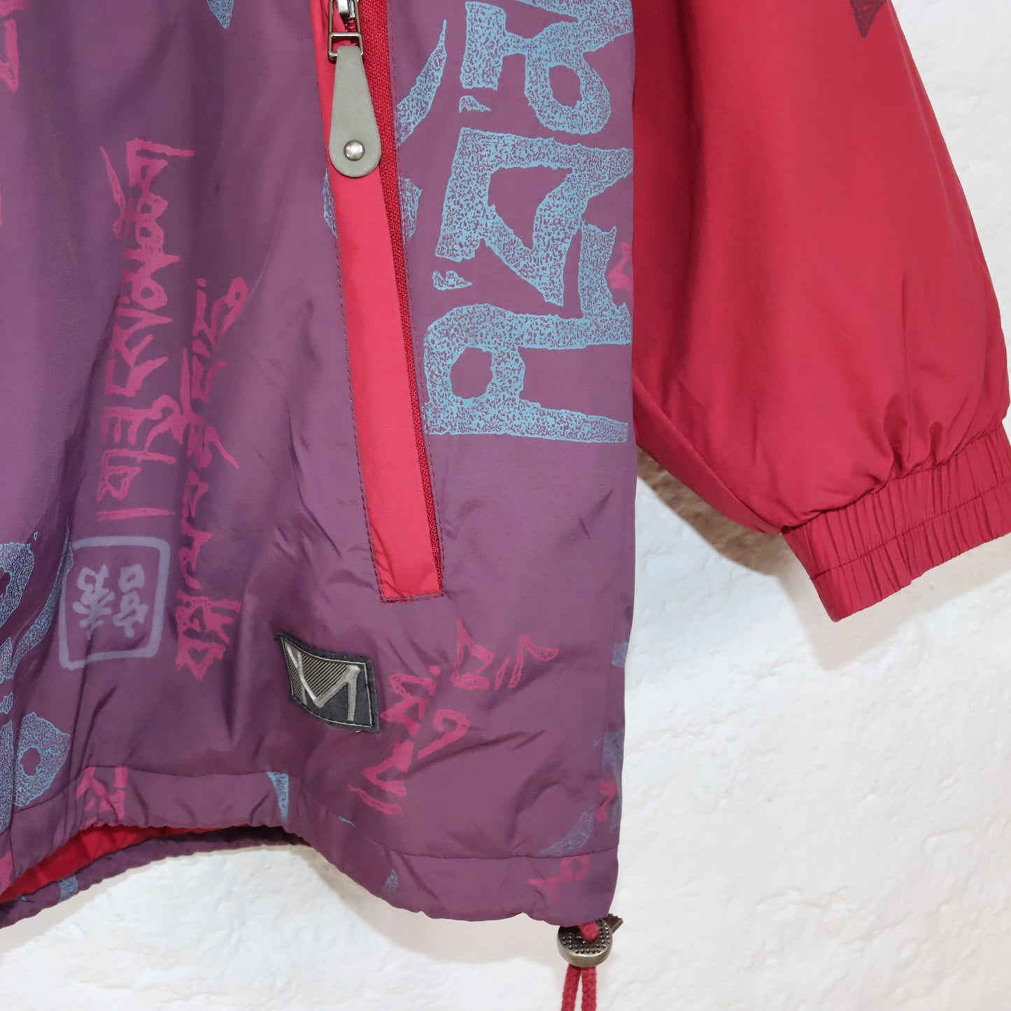 Vintage 80s 90s MAYER jacket overcoat lined stand-up collar crazy pattern bum bag L