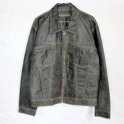 Vintage 80s 90s leather jacket calfskin grey used look 48 M