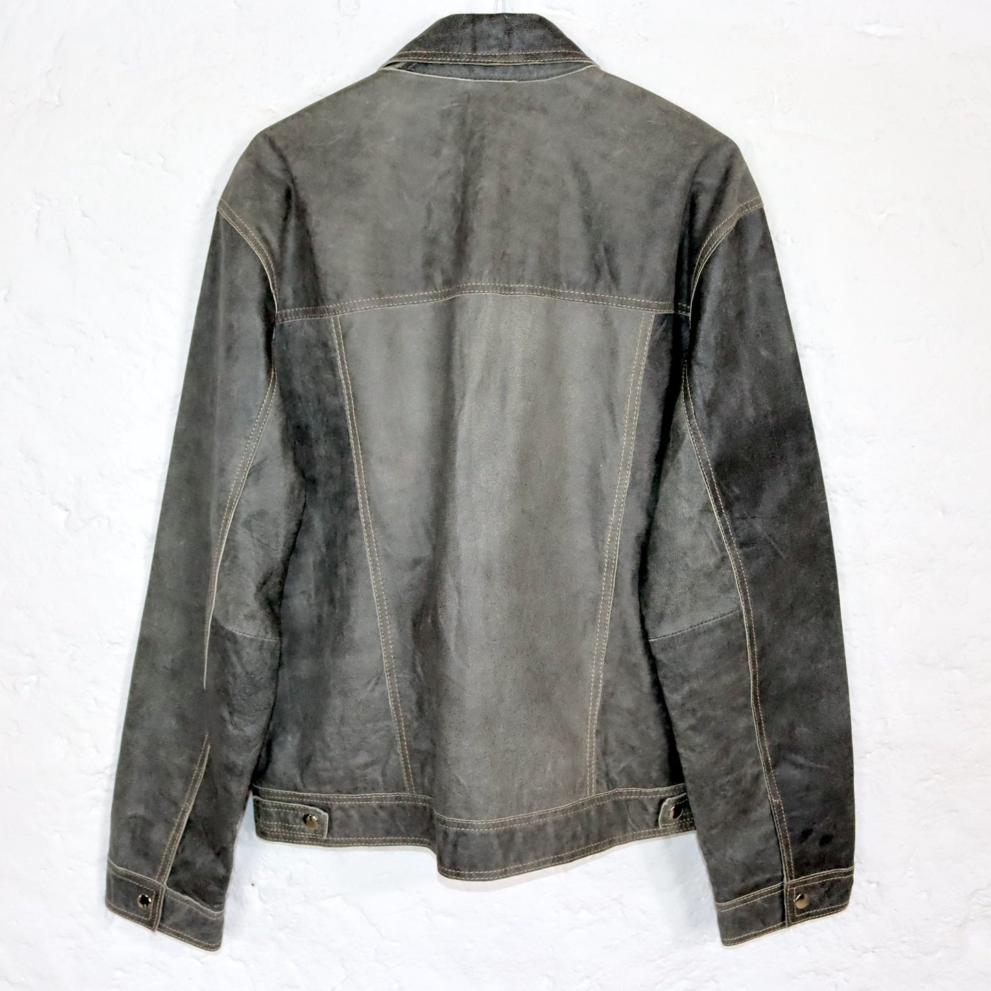 Vintage 80s 90s leather jacket calfskin grey used look 48 M