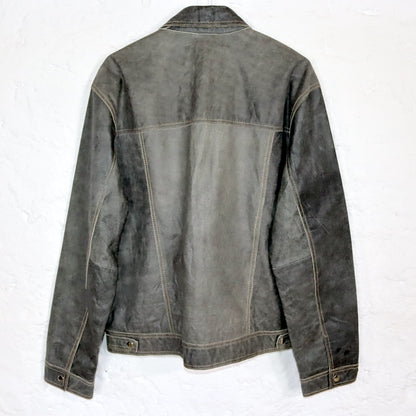 Vintage 80s 90s leather jacket calfskin grey used look 48 M