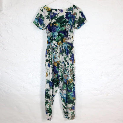 Vintage 80s 90s EQUATION one-piece overall short sleeve crazy pattern floral pattern S