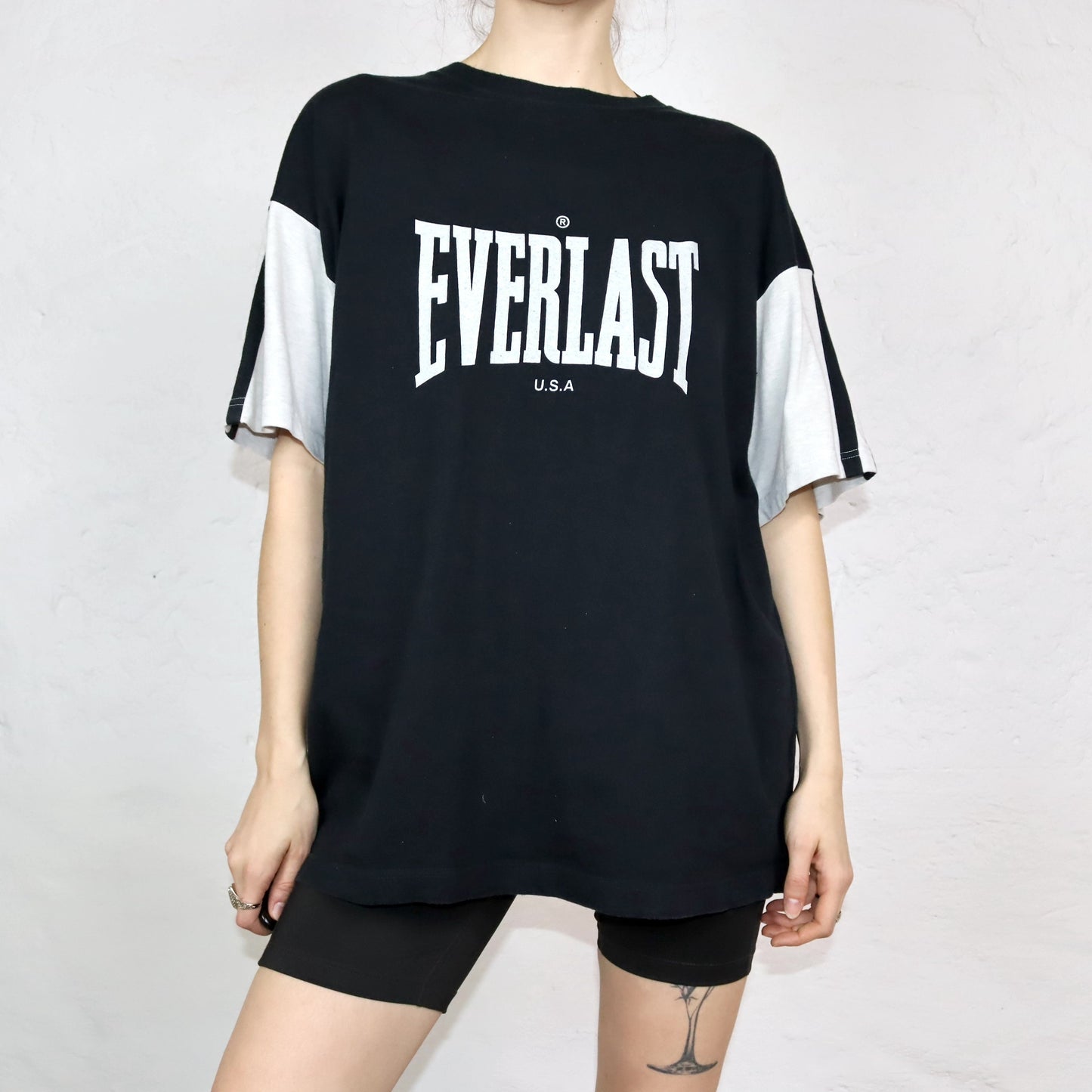Vintage 80s 90s EVERLAST T-Shirt short sleeve black grey print XL
