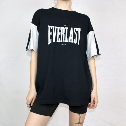 Vintage 80s 90s EVERLAST T-Shirt short sleeve black grey print XL