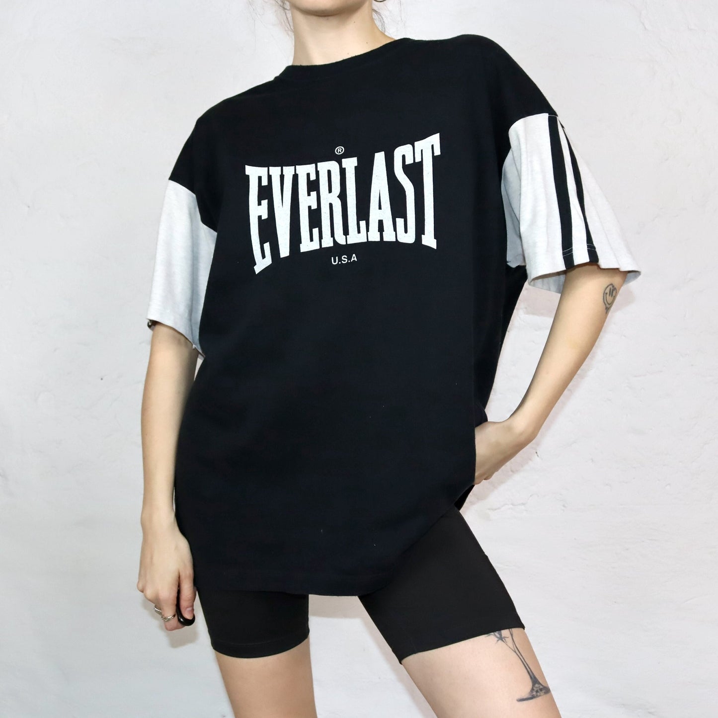 Vintage 80s 90s EVERLAST T-Shirt short sleeve black grey print XL