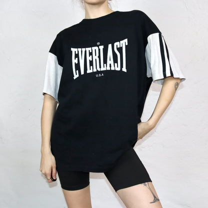Vintage 80s 90s EVERLAST T-Shirt short sleeve black grey print XL