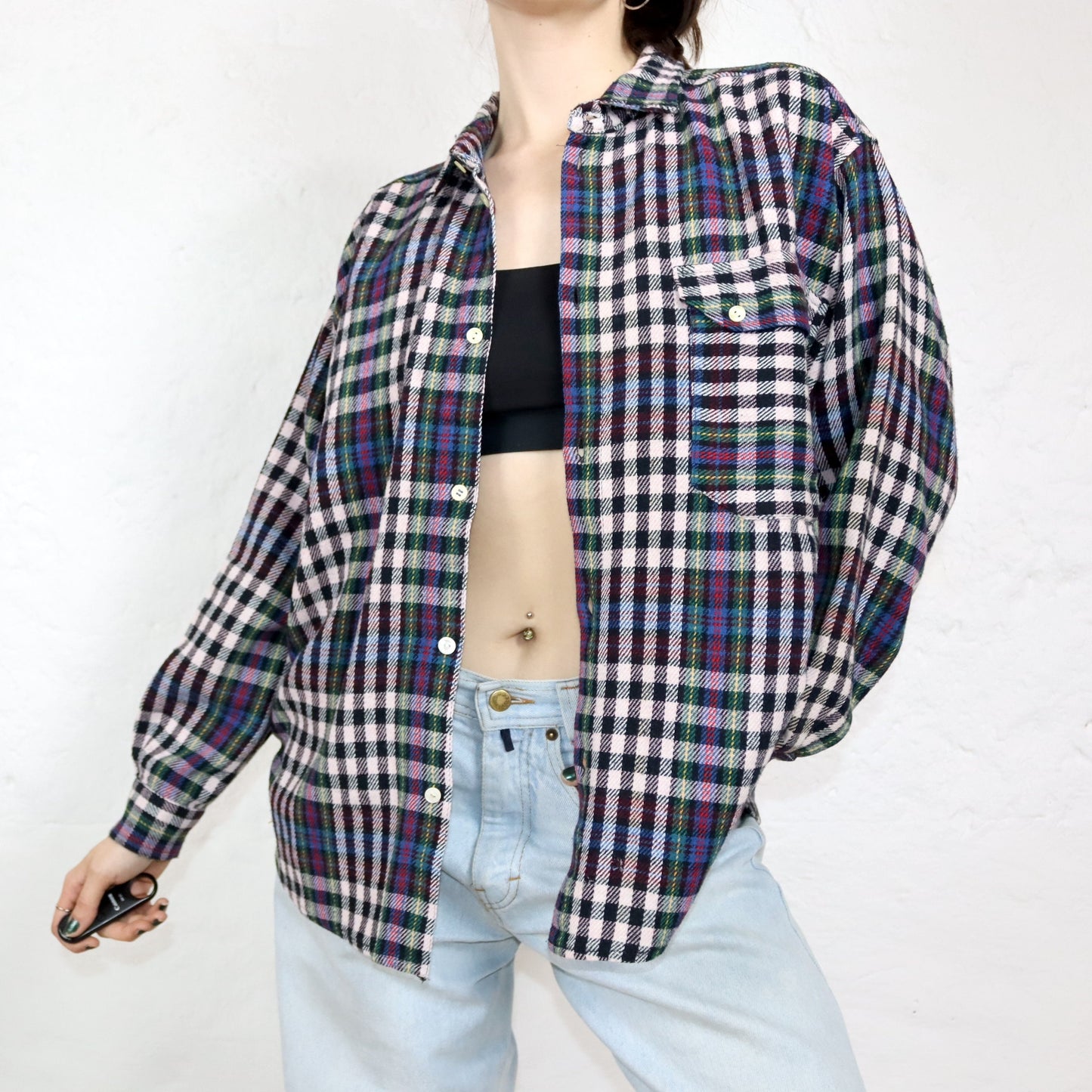 Vintage 80er 90er Flanellhemd Hemd langarm kariert bunt M