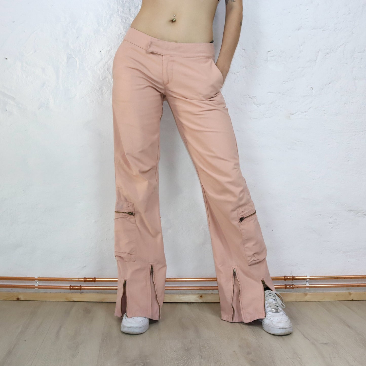 Vintage 90er 00er Y2k KILLAH Hose Schlaghose rosa Reißverschlüsse low waist Deadstock W28