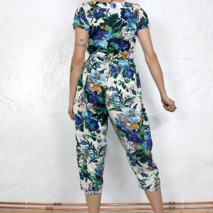Vintage 80s 90s EQUATION one-piece overall short sleeve crazy pattern floral pattern S