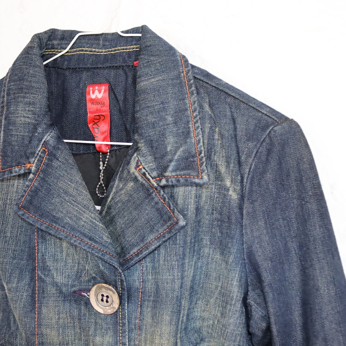Vintage 90s 00s Y2k WAXY denim blazer jacket denim blue deadstock S