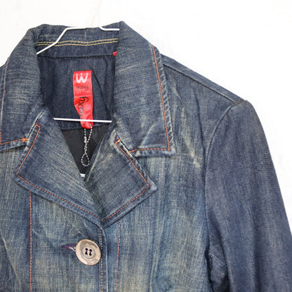 Vintage 90s 00s Y2k WAXY denim blazer jacket denim blue deadstock S